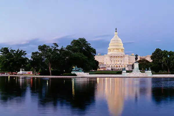 A wide shot of the reflective water on Capitol hill